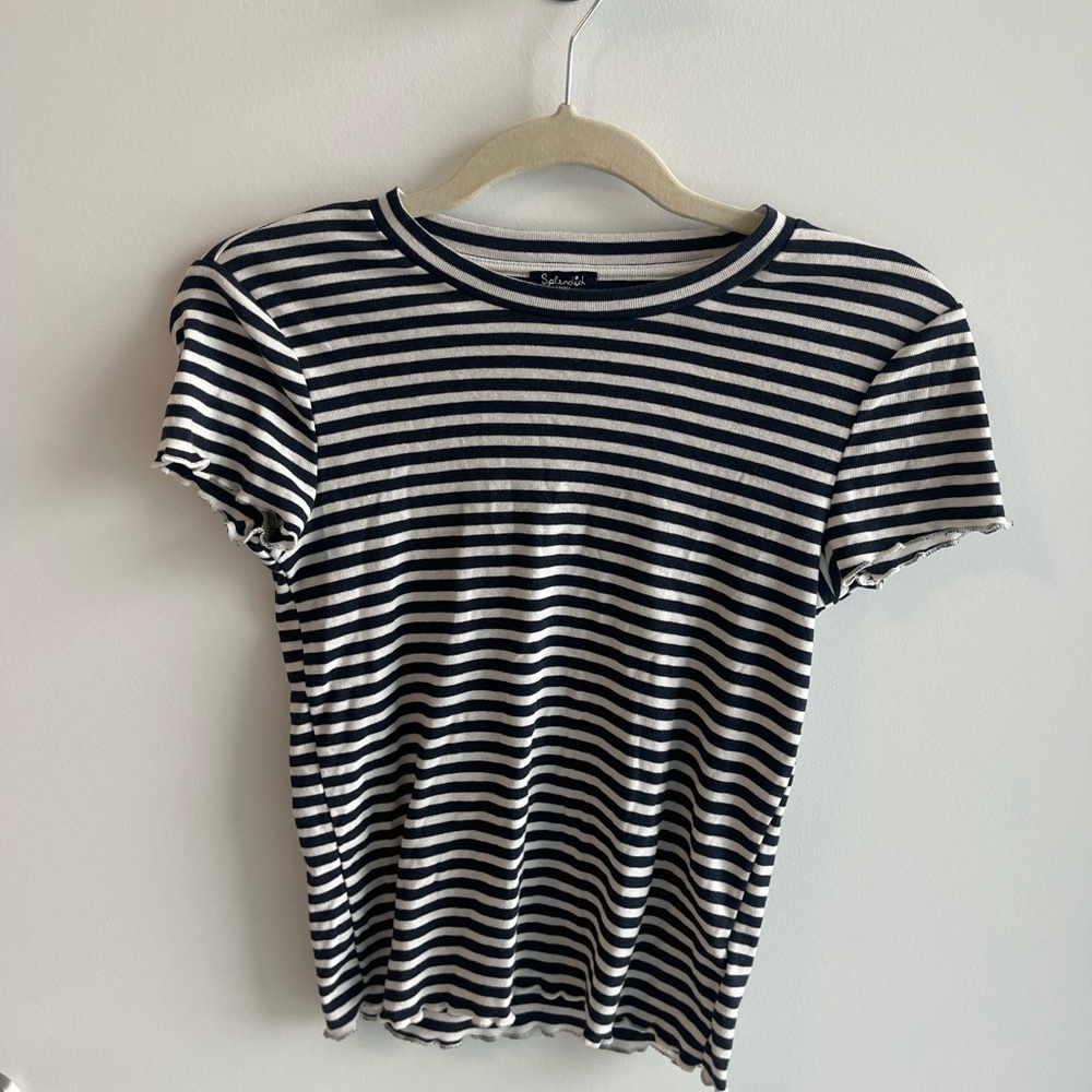 Splendid Striped Navy and White T-Shirt Ruffle